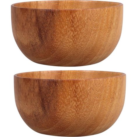 2pièces Lot de Bols Bois pour Ramen Soupe Salade Service Alimentaire Décoration Table Usage Quotidien (1/5)