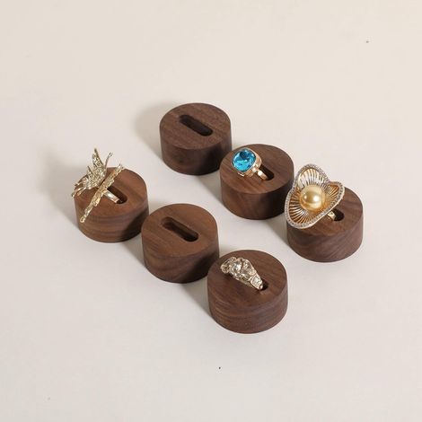 Porte-bijoux en bois pour 6 bagues, présentoir de bagues pour la vente au détail, petit plateau en noyer pour les bijoux et les bagues, adapté à la décoration pour les chambres de filles et de femmes (1/5)