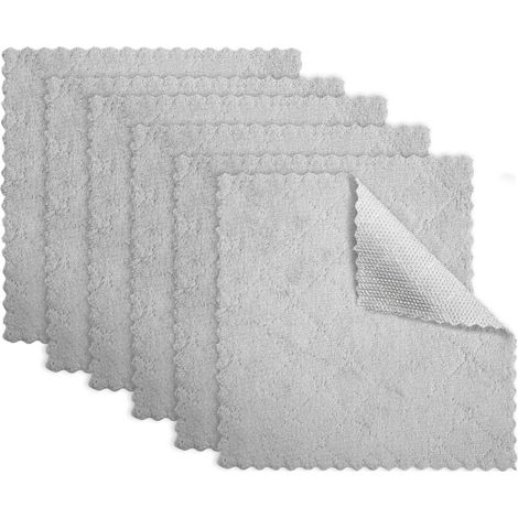 Microfiber 6-Piece Set, Double-Layer Composite Microfiber Cloths, Coral Fleece, Water-Absorbent, Lint-Free, Degreasing, Gray Microfiber Cloths (1/5)