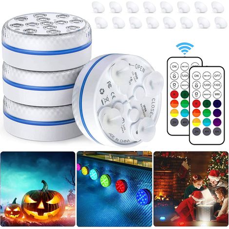 Lumière LED Submersible, Projecteur Piscine étanche Sous-Marines Multi-couleur avec Télécommande, Eclairage piscine hors sol, Pour Aquarium, Piscine, Aquarium, Baignoire Décoration (4 Pcs) (1/5)
