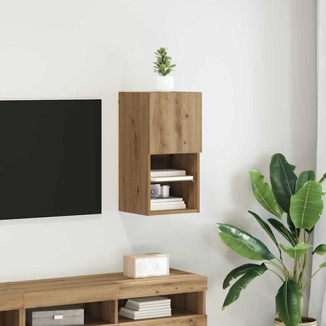 Mueble de TV Montado en la Pared con LED Roble artesanal