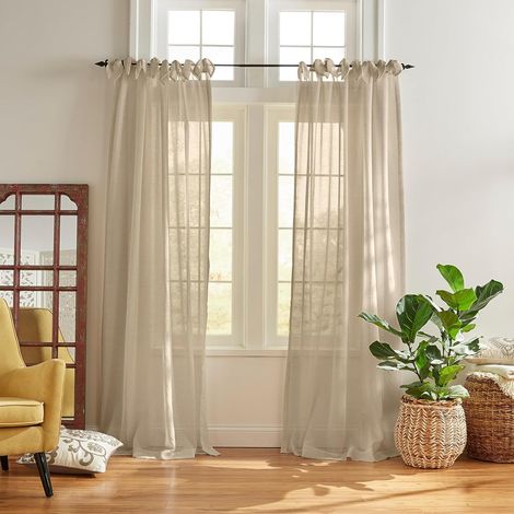 Elrene Home Fashions Cottagecore Rideau de fenêtre Transparent à Nouer, mélange de Lin et de Poly-Lin, 132,1 x 241,3 cm (1 Panneau) (1/5)