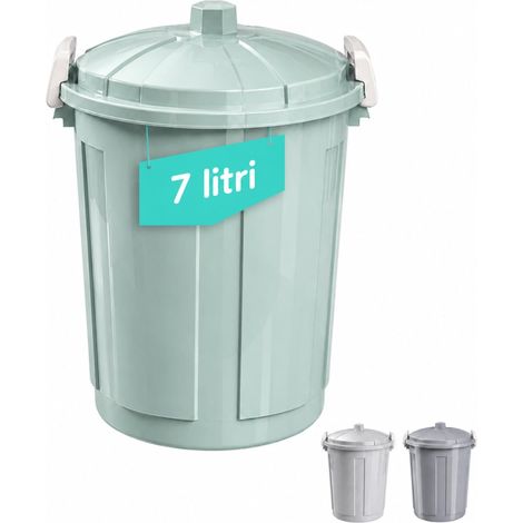 Pattumiera per raccolta differenziata da 7 Litri con coperchio con chiusura a clip e maniglie integrate - Colore Verde (1/5)