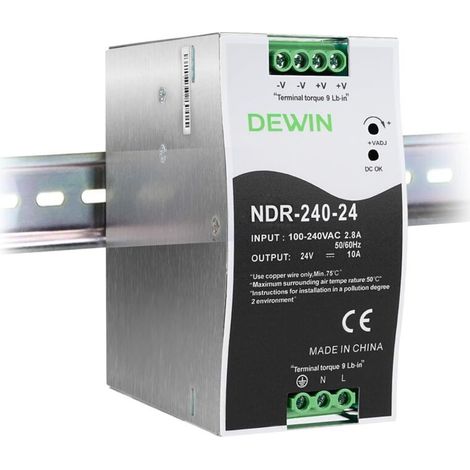 24V 10A 240W DIN rail power supply, DIN rail power supply transformer, AC100-240V 2.8A input, DC24V 10A output, NDR-240-24 industrial switching power supply (1/5)