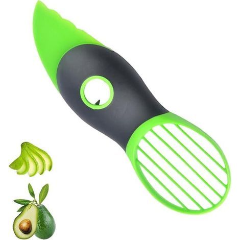 Cortador de aguacate 3 en 1: pelador de frutas con manteca de karité, separador de pulpa, cuchillo de plástico, utensilios de cocina para verduras, gadget de cocina (1/4)