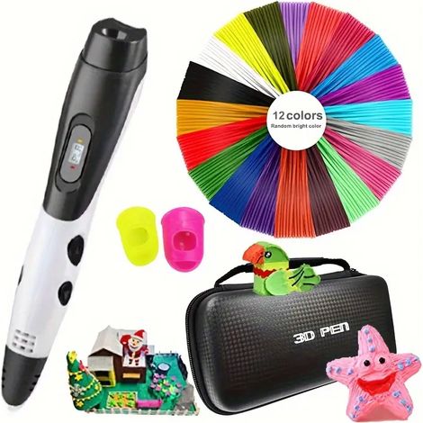 Stylo 3D rechargeable USB avec température et vitesse réglables, coque silicone anti-brûlure, kit complet pour ados dès 14 ans, inclut 12 recharges PLA et guide de pochoirs, composants électroniques i (1/5)