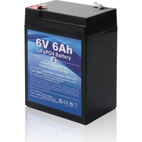 Batterie rechargeable LiFePO4 6V 6Ah avec protection BMS pour jouets à enfourcher. Batterie au lithium fer phosphate pour lampes de poche, UPS, bateaux à moteur camping panneaux solaires (1/5)
