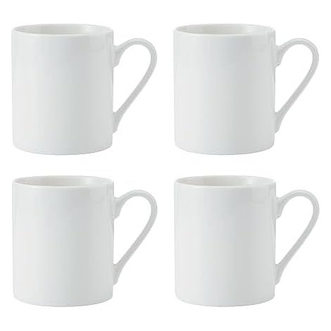 Mikasa Egret Juego de tazas de porcelana fina, 4 tazas blancas clásicas para té y café, 380ml - Caja de regalo y aptas para lavavajillas