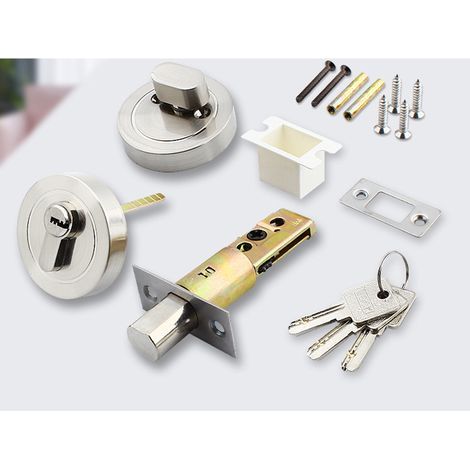 Invisible door lock, interior lock, tubular mortise lock, brass + stainless steel cylinder, 3 keys, burglar-proof, complete accessories