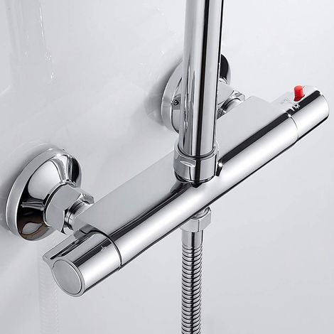 Mitigeur Thermostatique de Douche，Mural Sortie Robinet de Douche Thermostatique，Robinet Mélangeur thermostatique pour Salle de Bain，Robinets de douche Thermostatique pour Baignoire, Laiton，Anti-brûlur