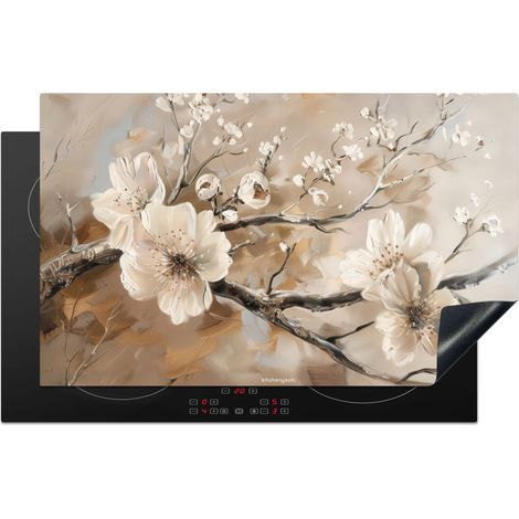 PROTECTION PLAQUE INDUCTION Fleurs - Abstrait - Peint - Beige Cuisine Accessoire 85x52 cm