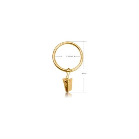 Juego de 40 anillas metálicas para cortinas con clips, ganchos para cortinas, ganchos decorativos para barras de cortina, ojales de 3,8 cm de diámetro interior, chapado en color dorado resistente a la