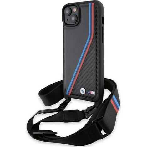 BMW BMHCP15M23PSVTK iPhone 15 Plus / 14 Plus 6,7 Zoll, schwarz/schwarz, Hartschalenetui, M Edition, Carbon Tricolor Linien & Riemen (1/5)