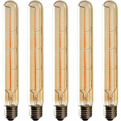 5er-Pack T225-Langröhrenlampen, Edison-LED-Filament, 6 W, E27-Sockel, warmweiß, bernsteinfarbenes Glas, für dekorative Zwecke, 220–240 V Wechselstrom