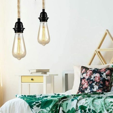 2 pcs Lustre Corde de Chanvre Câble 4.5m,Douille E27 Interrupteur avec Fil Cable Ampoule,Pour DIY Lampe Suspension Lumière Pendante (1/5)