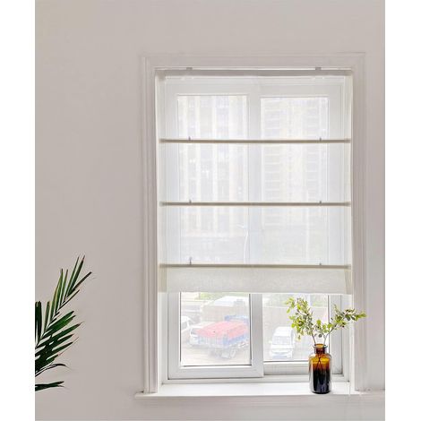 Estor pour fenêtre, lumière du jour, rideau pliable, semi-transparent, avec fermeture velcro, lin, style rustique, 40 x 140 cm (l H), sable, 1 unité Style Semi-transparent 40l 140L