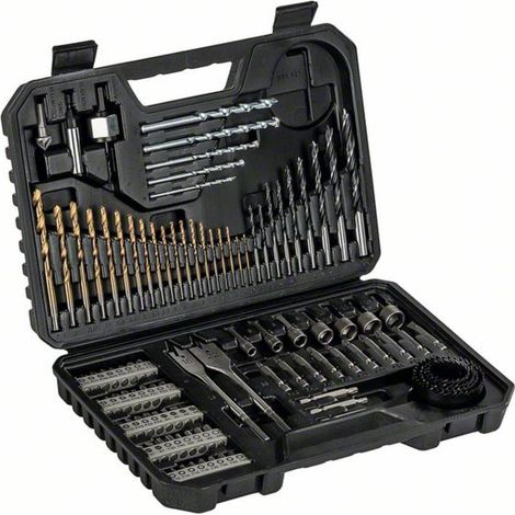 Bosch – Set de forets et embouts V-LINE 103 pièces – 19 forets à métaux HSS-TiN Ø 1,5-7 mm – Pour perçage rapide bois, métal, plastique – Mallette robuste