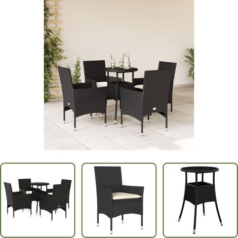 vidaXL Chaises de jardin - Ensemble à manger de jardin et coussins 5 pcs noir rotin verre (1/5)