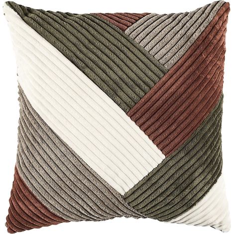 Coussin 40x40 cm en polyester style patchwork cotelé coloris marron et vert (1/3)