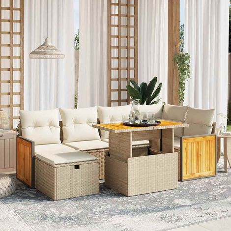Set sofás de jardín 7 piezas y cojines ratán sintético beige vidaXL (1/4)
