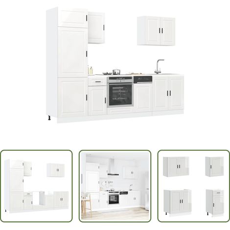 vidaXL Armoires cuisine - Ensemble de 7 meubles de cuisine "Porto" en bois d'ingénierie blanc brillant (1/5)
