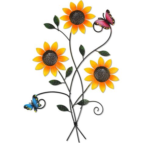 Décoration Murale de Fleur en Métal Tournesol en Métal pour Deco Jardin avec Papillons Mur Art Fleurs Décorations Suspendues pour Salon Chambre Patio Jardin Décoration (1/5)