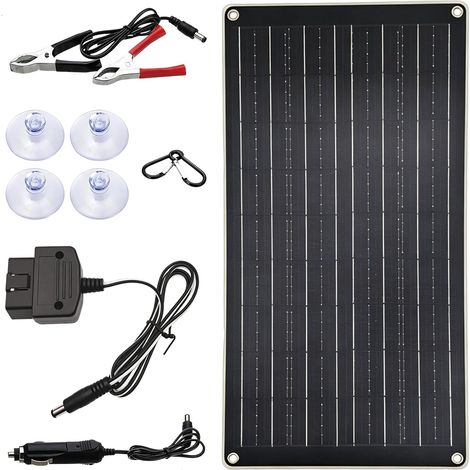 Chargeur de batterie solaire de voiture 38 W, kit de chargeur de panneau solaire OBD2 12 V, chargeur de batterie solaire pour voiture, moto, automobile, camping-car, remorque, motoneige (1/5)