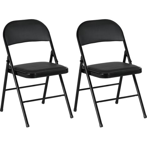 Set of 2 Black Cushioned Folding Chairs for Indoor and Outdoor Use-Lightweight and Portable
