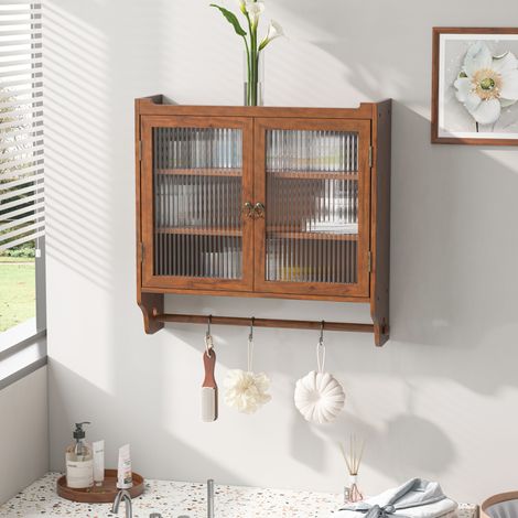 MEUBLIV Armario mural de doble puerta 63 x 18 x 60 cm marrón con vidrio y toallero (1/5)