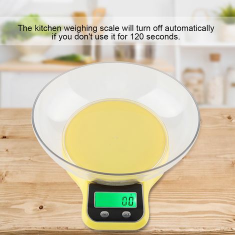 Balance de cuisine électronique WH-B21LW en acier inoxydable (balance de pâtisserie) 5 kg/0,1 g, récipient en plastique vert brillant 5 kg/1 g avec bol (1/5)