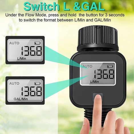 Débitmètre d'eau avec grand écran LCD pour une mesure intuitive du débit compteur d'eau électronique multifonctionnel. Conforme à la norme SGS05-UK. (1/5)