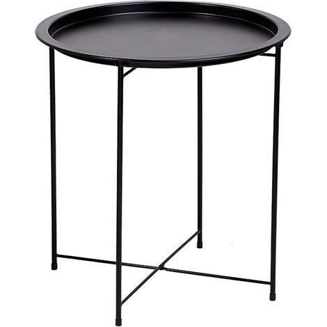 Table d'appoint d'extérieur, petite table de patio en métal, table d'appoint ronde pliante, pour l'extérieur et le salon, noire (1/5)