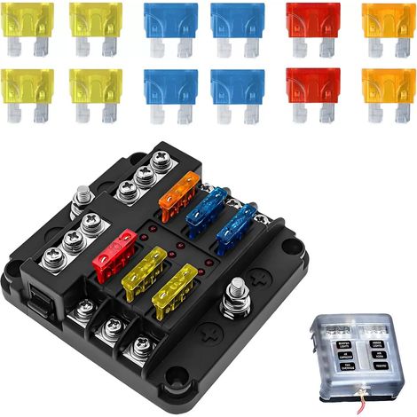 Porte-fusibles voiture 6 voies avec borne négative, boîtier à fusibles pour automobile, bateau, camping-car et circuits 12 V (1/3)