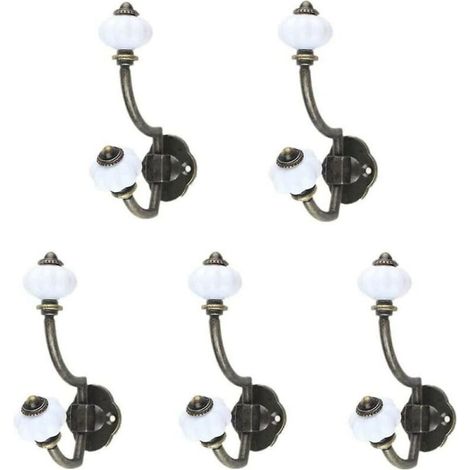 Patères de salle de bain style rétro bronze en céramique, lot de 5, crochets muraux style champêtre, crochets pour chapeaux, crochets de porte (1/5)