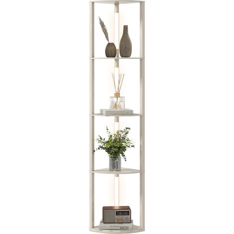 LED Standleuchte, Eckregal, dimmbar, 4 Ablagen, warmweißes Licht, 41x30x164cm, Eiche