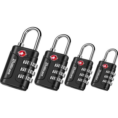 Lot de 4 serrures à combinaison TSA, serrures à câble pour valises et sacs à dos, Noir