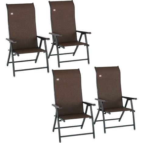 Outsunny Set of 4 Outdoor Rattan Folding Chair w/ Adjustable Backrest Brown (1/5)