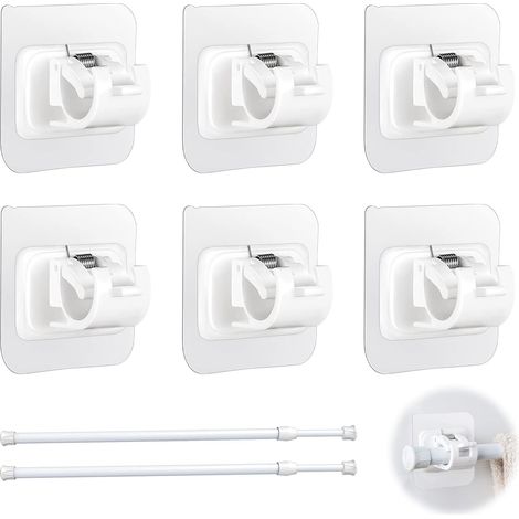 Paquete de 6 soportes autoadhesivos para barra de cortina, ideales para el hogar, el baño, el hotel y el armario. (1/5)
