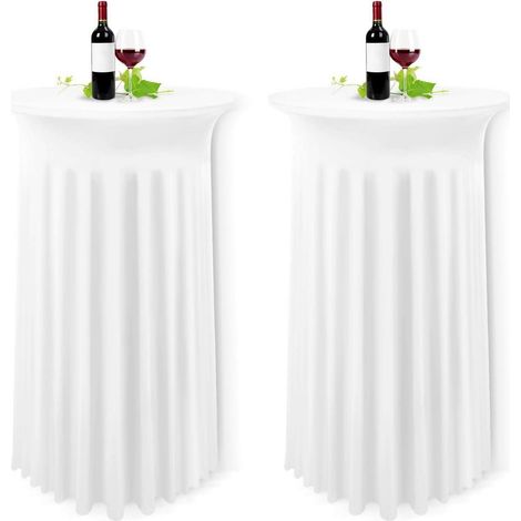 Lot de 2 Housse de table haute ronde 80x110cm avec jupe, extensible, blanc (1/5)