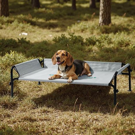 Lit de Camp pour Chien Surélevé Respirant, Hamac Transat d'Intérieur ou Extérieur pour Chiens Chats Animaux de Compagnie Anti-Griffes Lavable - Taille M (106.9x75.7x31CM) -Gris