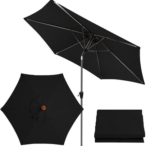 Toldo de repuesto para sombrilla de jardín, apto para mesas y sillas de exterior (solo lona), negro, 2 metros, 6 varillas. (1/5)