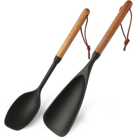 Spatule et brosse en silicone 2 pièces avec poignée en bois - résistant à la chaleur jusqu'à 230°C - idéal pour la cuisson (1/5)
