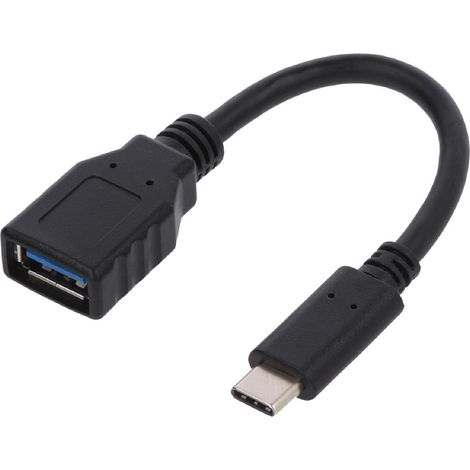 Cable USB 3.0 USB A femelle USB C male 150mm - Noir