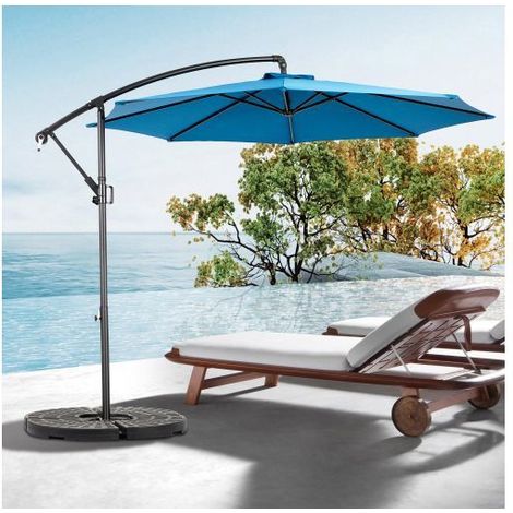 Parasol 4.5m Rectangulaire Double Face Grand Format Bleu Marine avec Manivelle Inclinable Protection Solaire Jardin Balcon Sans Base (1/5)