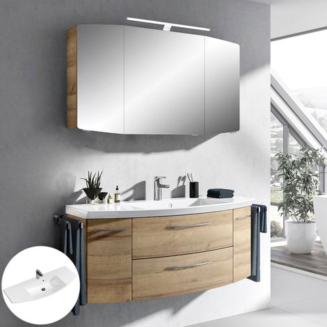 Badmöbel Waschplatz Set mit 121cm Waschtisch und LED-Spiegelschrank CERVIA-66 in Riviera Eiche Nb., B/H/T: 121/200/50,5 cm (1/5)