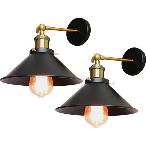 AMXCNOY Appliques murales rétro industrielles en métal noir – Lot de 2 – Abat-jour 22 cm × 17 cm – Douille E27 pour ampoules LED – Design vintage (1/4)