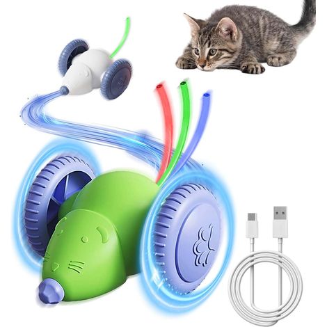 Lot de 2 souris de jeu électriques pour chat - Jouet interactif pour chat - Rechargeable par USB - Cadeau pour chat (vert et blanc) (1/5)