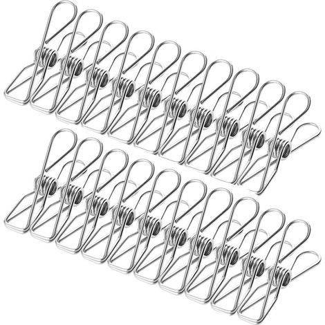 Lot de 20 mini pinces à linge en fil d'acier inoxydable, robustes et utilitaires pour l'extérieur (1/5)