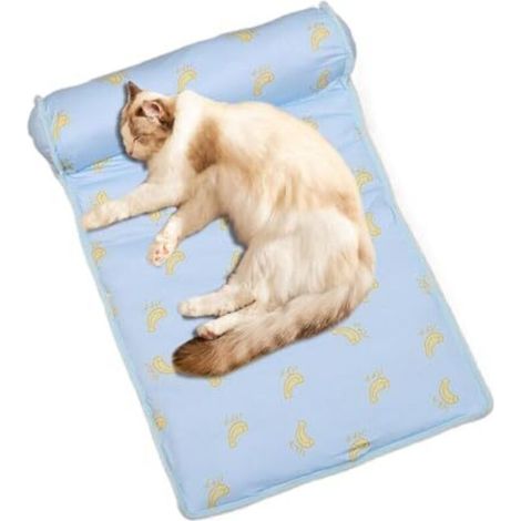 Cooling Bed for Dogs and Cats - Ice Silk - Soft and Washable - Breathable Cushion - Sleeping Mat with Pillow for Summer - 60 x 40 x 15 cm (1/5)