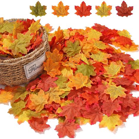 Hoja Artificial De Arce - 500 Unidades - 8 X 8 Cm - Material Poliéster - Para Decoración De Otoño, Bodas Al Aire Libre, Navidad Y Fiesta Temática (1/5)